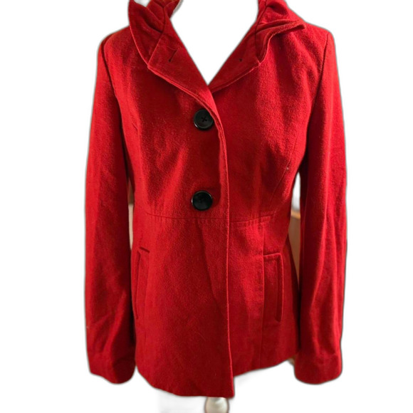 Old Navy Womens Wool Bold Red Pea Coat Size S - Picture 2 of 7